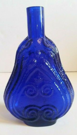 Vintage Cobalt Blue Bottle With Swirl Design 7 1/2 " Tall