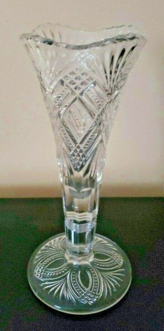 Vintage American Brilliant Cut Crystal Trumpet Vase 8 "