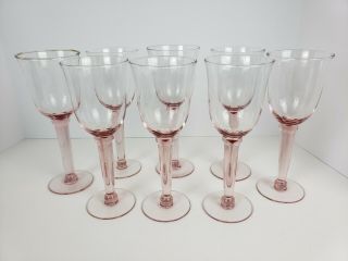 Vintage Pink Depression Glass Wine Water Glass Goblet 8 1/2 " Tall Set Of 8