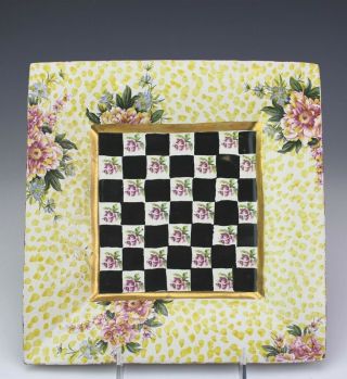 Retired Mackenzie Childs Torquay Checker Board Floral 9 1/4 " Ceramic Plate Ewb