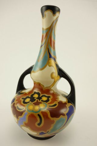 Antique Gouda Regina Gourd Form Bottle Art Pottery Vase Arts Crafts Art Nouveau 2