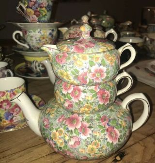 Vintage Lord Nelson Ware Rare Briar Rose Chintz Stacking Teapot England