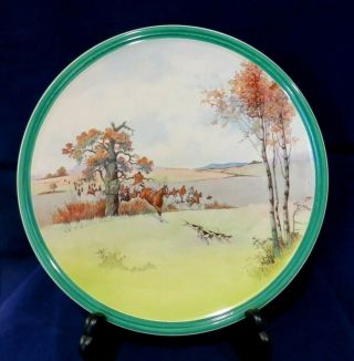 Large 13 1/2 " Plate Royal Doulton Fox - Hunting D 5104 Green Rim " In Tree "