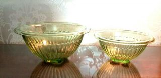 Set Of 2 Vintage Estate Vaseline Mixing Bowls Green Depression Nesting