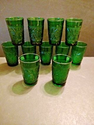 Set Of 11 Anchor Hocking Sandwich Forest Green Depression Glass 5 Oz Juice Glass