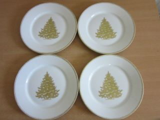 Set Of 4 Williams Sonoma Gold Mono Christmas Tree Salad / Luncheon Plates 8.  75 "