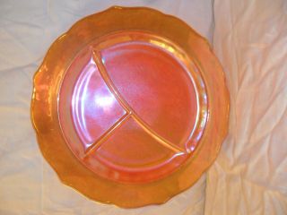 Six Piece CARNIVAL GLASS DINNER divided marigold plates vintage 3