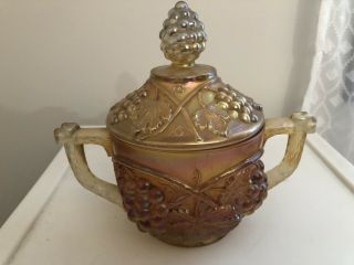 Carnival Glass Vintage U.  S.  Glass Honey Amber Sugar Bowl