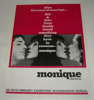 1970 Avco Embassy Monique Movie Advertising Press Book Bi Sexual Love Triangle