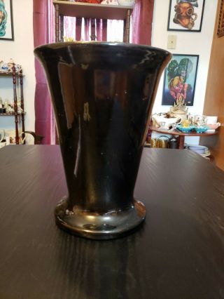 Vintage Uhl Pottery Vase 117 Black Charcoal Gunmetal Glaze 10 " Tall 7 1/2 " Wide
