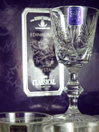 Edinburgh Crystal Star Of Edinburgh 4 Liqueur Glasses Orignal Box & Labels