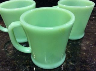 Vintage Fire King Jadite D Handle Oven Ware Coffee Mug Cup Set Of 3 3