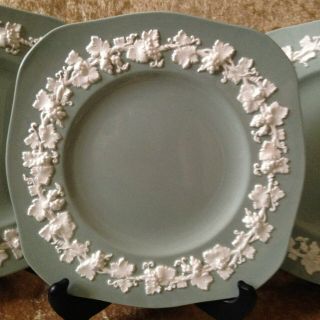 Wedgewood Etruria 7 Square Salad Plates Sage Green Embossed White Grapes 8.  5 "