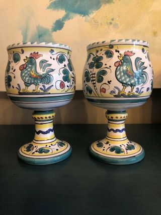 Pair 2 Cama Deruta Italy Chalice Goblets Hand Signed