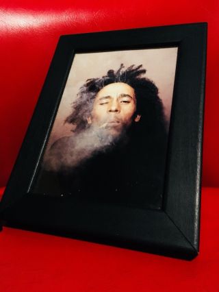 Vintage Framed Picture Of Bob Marley Smoking A Joint Rare Rolling Tray 8.  5”x6.  5”