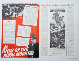 Zane Grey ' s KING of the ROYAL MOUNTED Republic Pictures PRESS BOOK,  1940 2