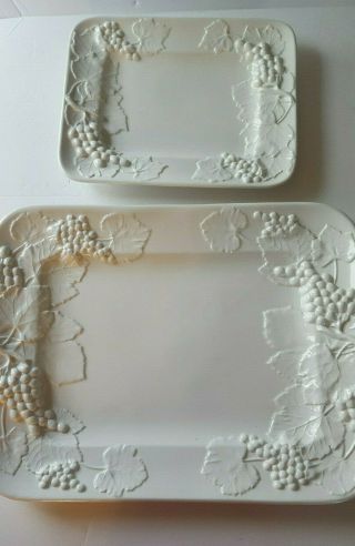 2 Elios Ceramiche Rectangular Platters Made In Italy Grapes W/ Leaves White