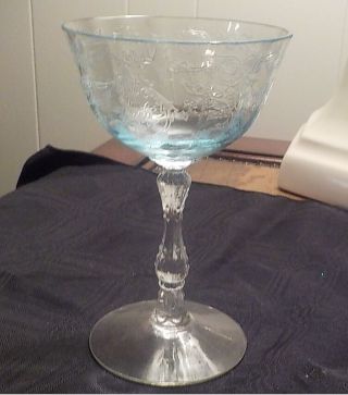 Vintage Lenox Fostoria Navarre Blue Etched 5 5 /8 " Champagne Glass Stemware