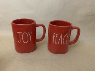 Rae Dunn Red Christmas Mugs - " Peace " And " Joy " Ll.  Htf