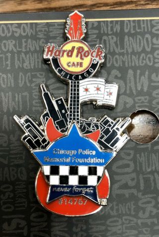 Hard Rock Cafe Chicago Police Memorial Guitar Charity Foundation Pin Skyline
