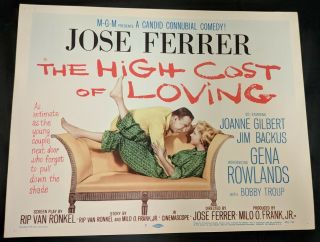 The High Cost Of Loving 1958 Mgm Title Lobby Card Gena Rowlands Vf