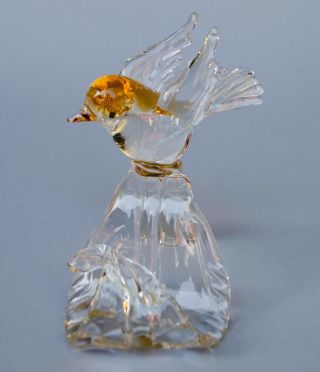 Vintage Murano Style Bird On A Leaf Amber And Clear
