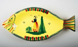Hb Henriot Quimper Soleil Yellow Oval Fish Dish Small Platter France 10.  5 "