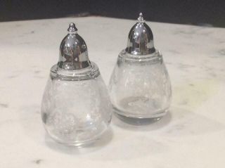 Fostoria Glass Navarre Etched Pattern Salt & Pepper Shakers