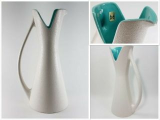 Vtg Mid Century Modern Royal Haeger Turquoise/white Textured Pitcher Vase 16 "