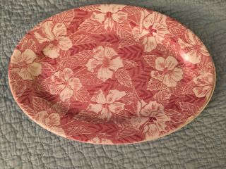 Vintage Tepco Red Hibuscus Large 13 X 9 Inch Platter,  Hawaiian Pattern,  Rare Find