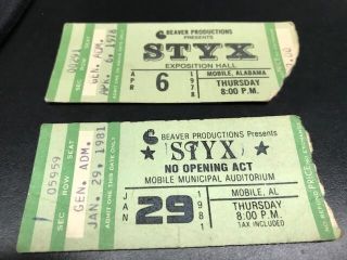 Get Both 2 Styx Mobile Al Expo&mun Concert Ticket Stub Apr 1978 & Jan 1981