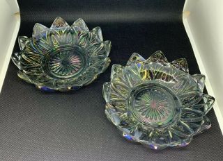 2 Carnival Glass Iridescent Flower Petal Scalloped Edge Bowl Dish