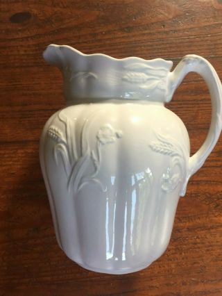 Lovely White Ironstone Pitcher 1860 - 1894 Wheat & Rose Alfred Meakin England 10 "