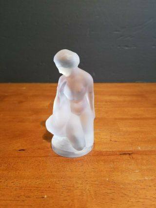 Signed Lalique Crystal France Leda & The Swan Nude Lady Paperweight 4 3/8 " Vgc