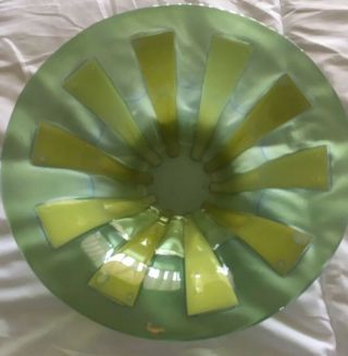 Higgins Large Art Glass Bowl Green And Yellow.  Signed.  12” Wide.