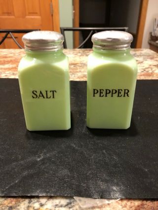 Jadeite Salt And Pepper Shaker Pair Vintage