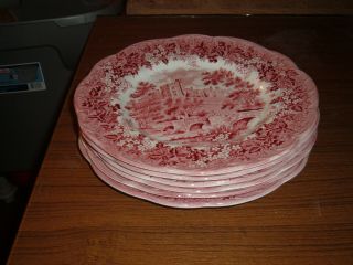 Set Of 6 J & G Meakin Hadden Hall Red Ironstone Dinner Plates