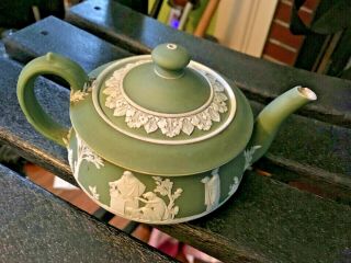 Antique Wedgwood Jasperware Vintage Sage Green Dip C1900 Teapot Spout Nick