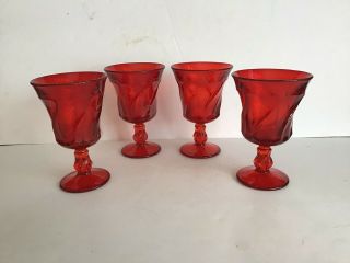 Vintage Fostoria Red Glass Goblet Jamestown Pattern 6” Set Of 4