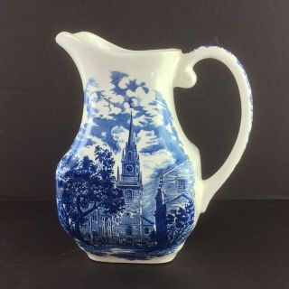 Liberty Blue Old North Church Pitcher Made In England Historic Colonial Scene