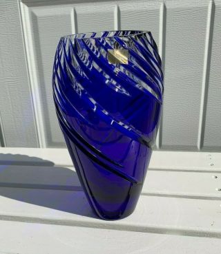 Rare Mikasa Crystal Tempest Cobalt Blue Cut To Clear Vase Germany - Euc