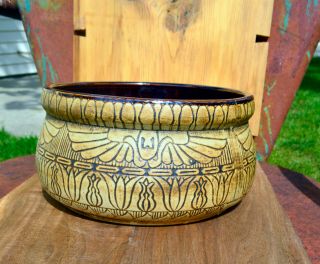 Western Stoneware Bm Brush Ware Bowl Burnt Wood Vintage Illinois Art Pottery
