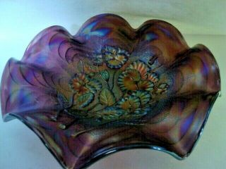 Vintage Imperial Carnival Glass Amethyst Pansy Ruffled Variant Bowl