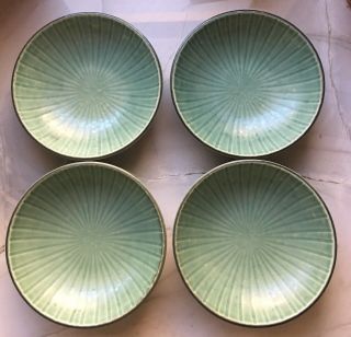 Set Of 4 Pfaltzgraff Naturewood Serenity Green Stoneware 7 1/4”cereal Soup Bowl
