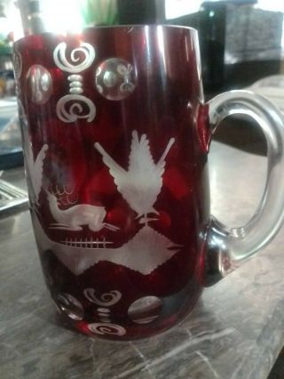 Egermann Bohemian Czech Red To Clear Cut Glass Large Mug " What A Showpiece "