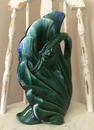 Swan Vintage Moderamics Ceramic Art Pottery Vase Planter Floral Green Blue 2155