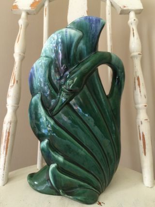 SWAN Vintage Moderamics Ceramic Art Pottery Vase Planter Floral Green Blue 2155 2