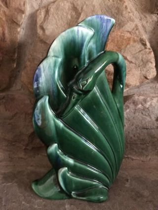 SWAN Vintage Moderamics Ceramic Art Pottery Vase Planter Floral Green Blue 2155 8