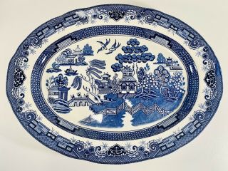 Vintage Blue Willow Ex - Large Oval Serving Platter 18” Heritage Chop Plate