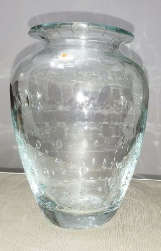 Gorgeous Large & Heavy Blenko Controlled Bubble Hand Blown Art Glass Vase Usa